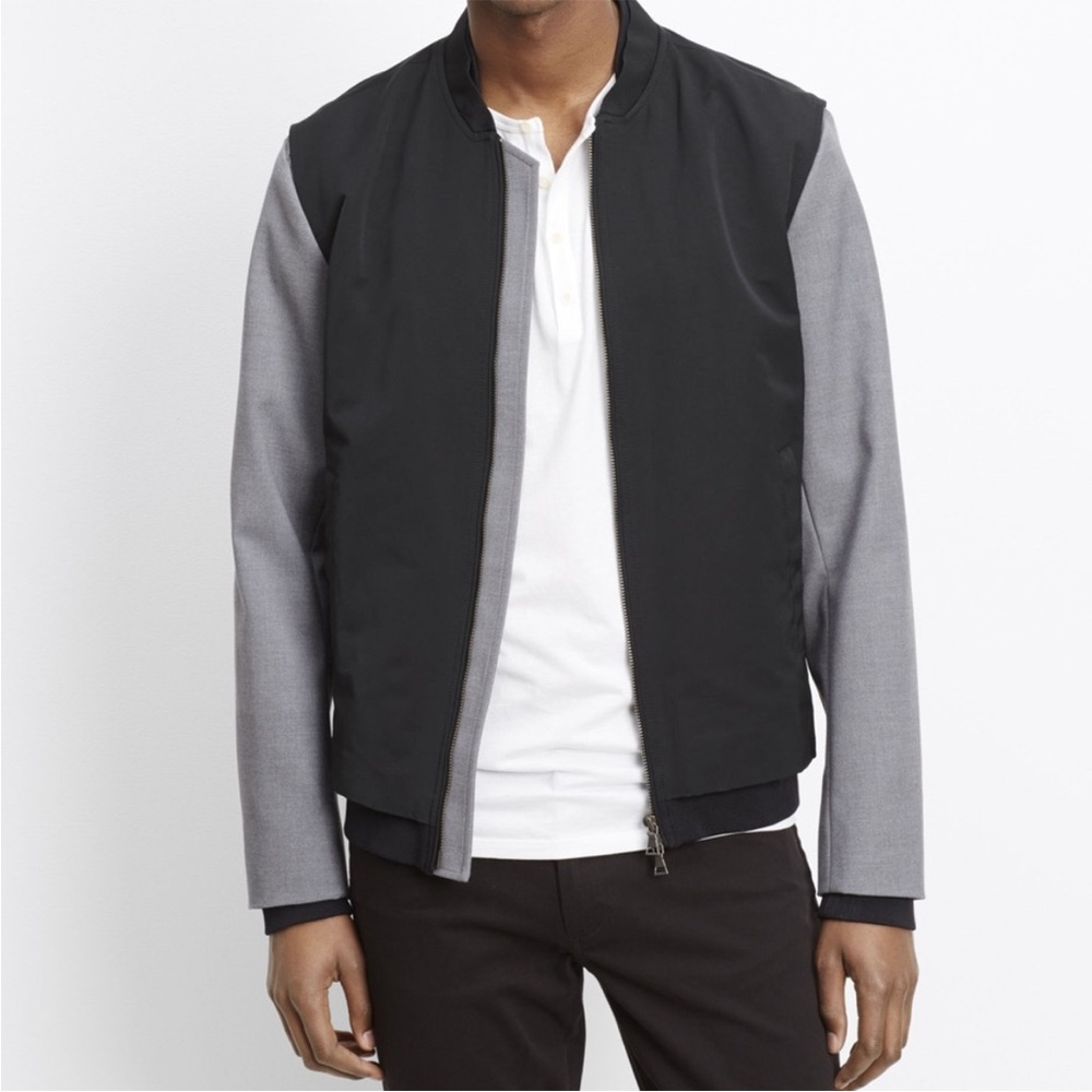 Vince Highline Mixed Media Varsity‎ Bomber Jacket Black Gray Mens XXL